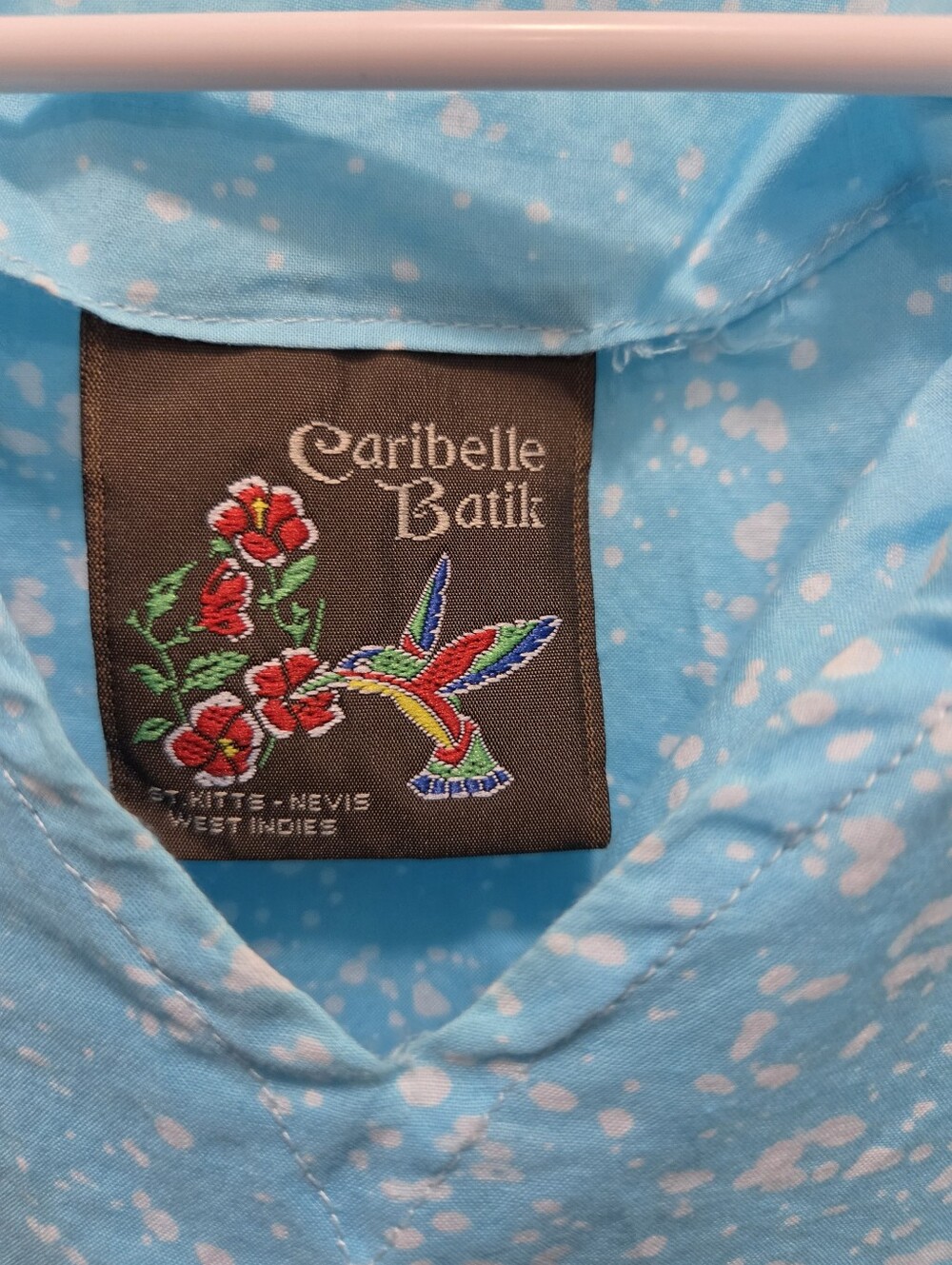 Caribelle Batik St Kitts Blue Cotton Kaftan Cover Up Hummingbird One Size - Picture 2 of 6